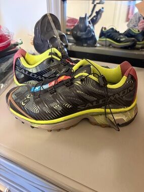 Salomon Black Trail Shoes with Neon Yellow & Pink Accents